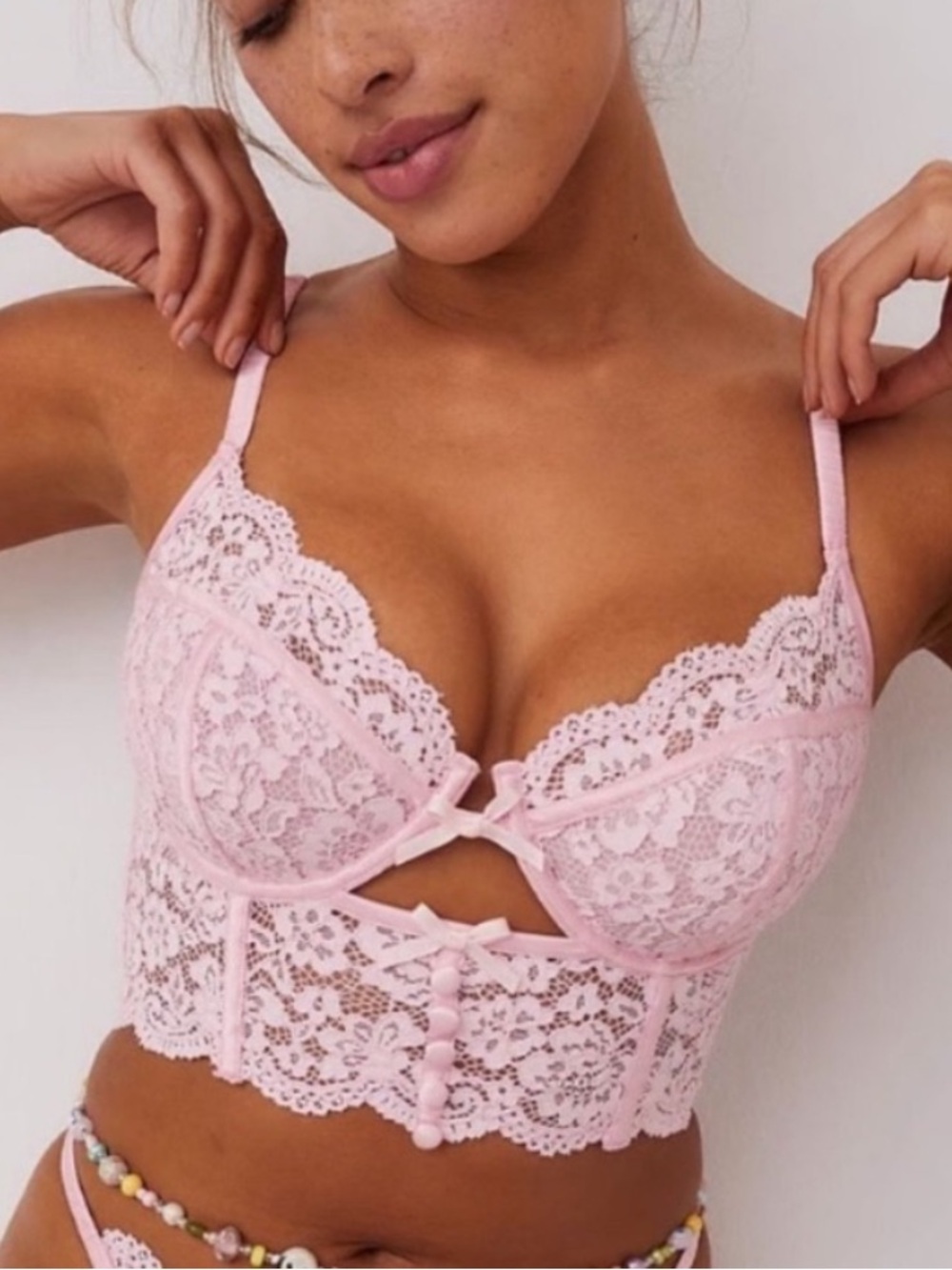 New! For love and lemons FLAWED creamsicle lace bustier corset bra 34293